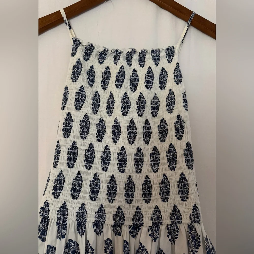 J. Crew Friday Dress in Gathered Floral Block Print  Maxi Dress - Navy Wht  - L